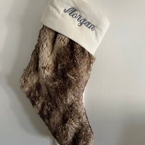 Pottery Barn Caramel Ombré Faux Fur Velvet Christmas Stocking Mono MORGAN